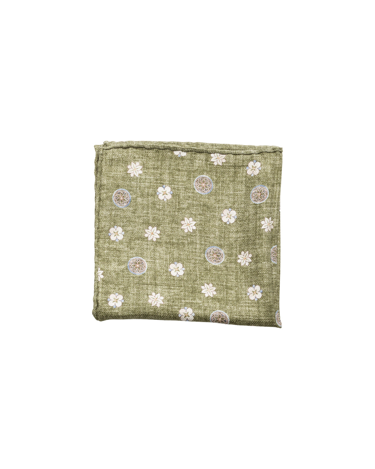 Silk pocket square, double-sided, hand-rolled, olive