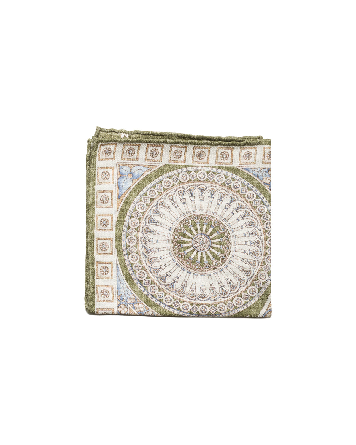 Silk pocket square, double-sided, hand-rolled, olive