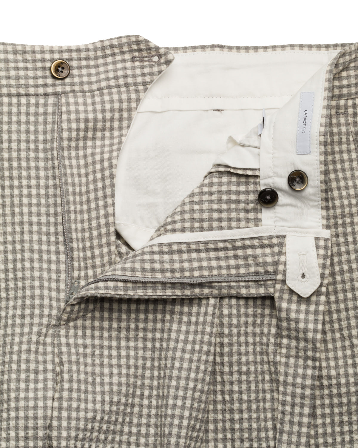 Seersucker Gingham Relaxed Slim Fit Cropped Trousers