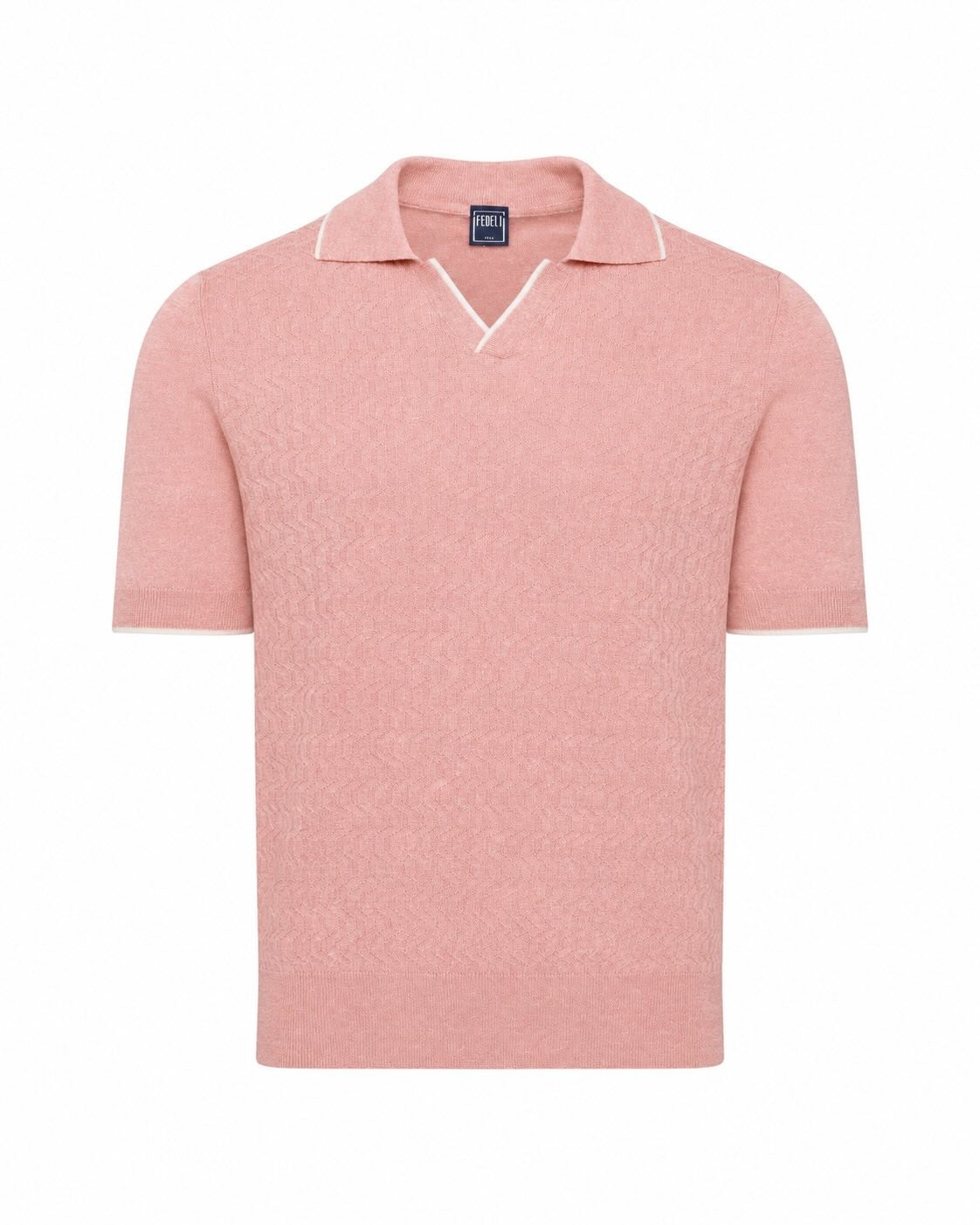 Strickpolo Leinen Baumwolle Slim Fit mit kubanischem Kragen