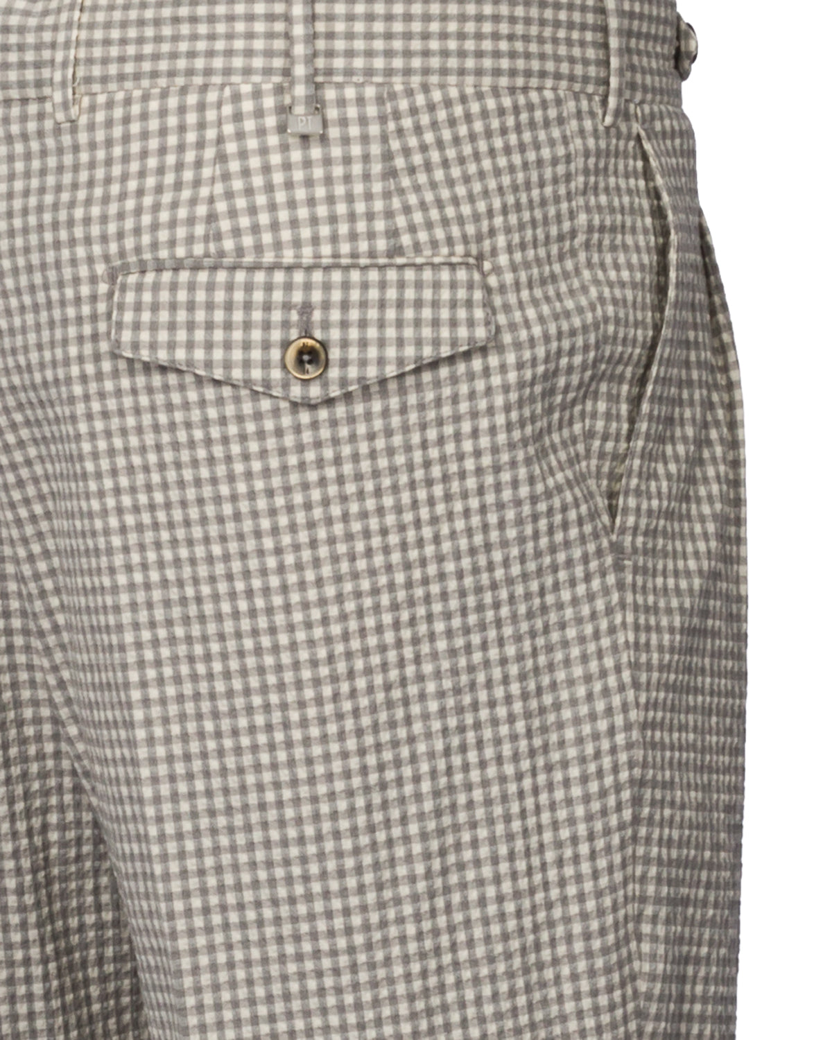Seersucker Gingham Relaxed Slim Fit Cropped Trousers