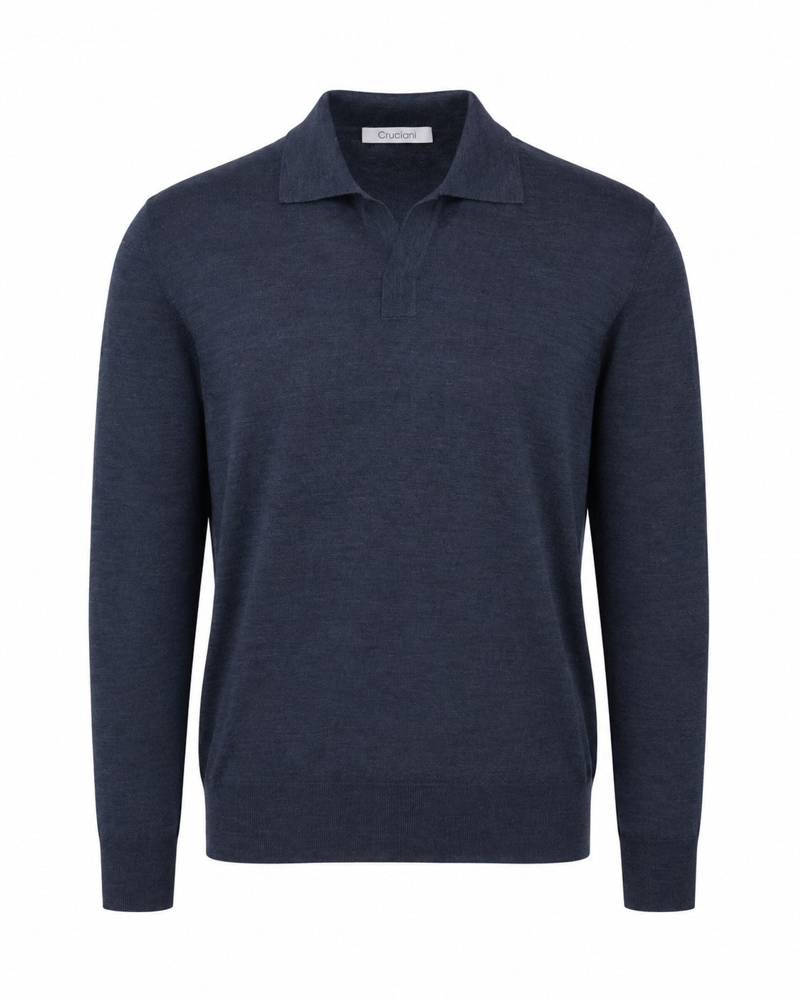 Fine-knit long-sleeve wool polo shirt
