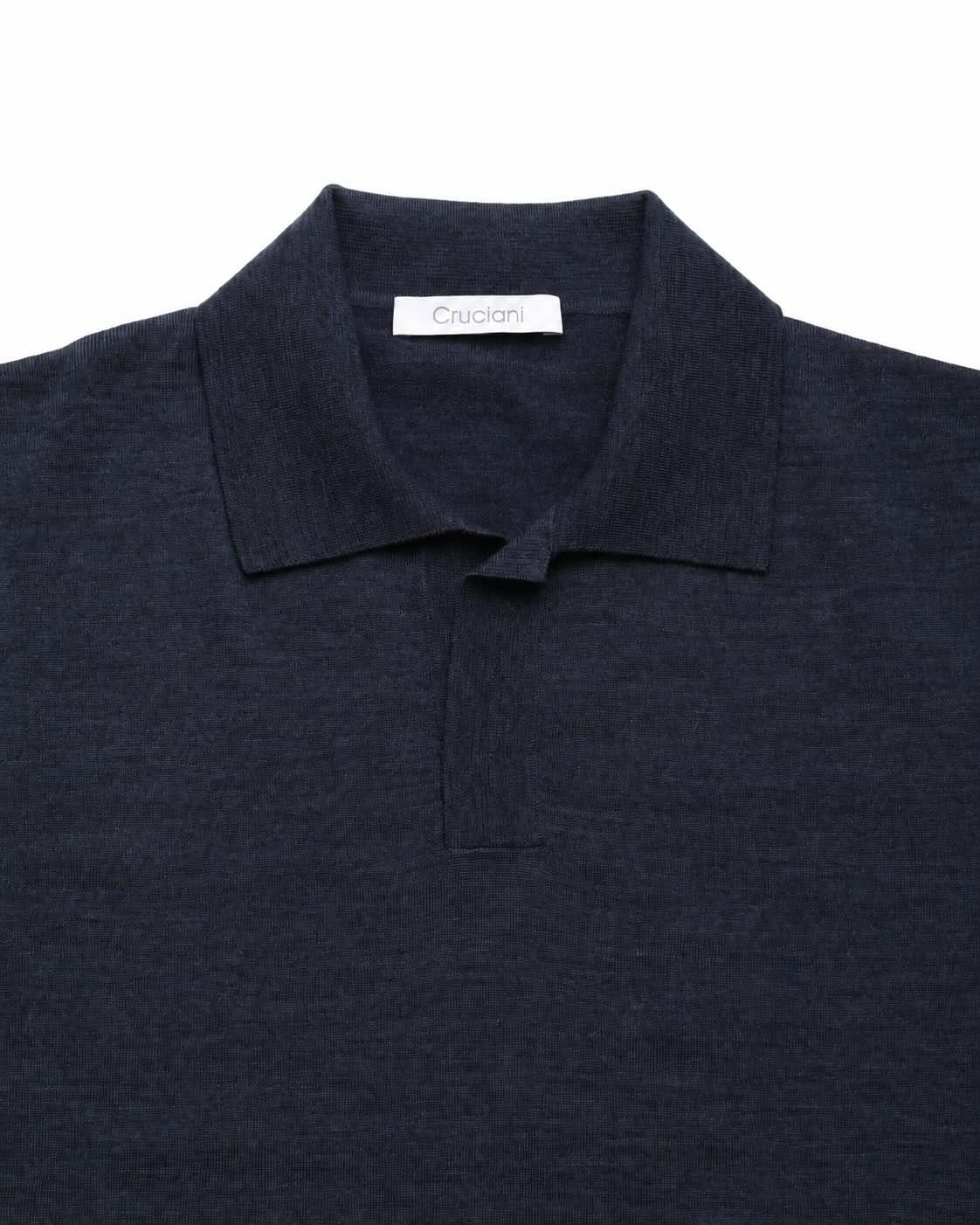 Fine-knit long-sleeve wool polo shirt