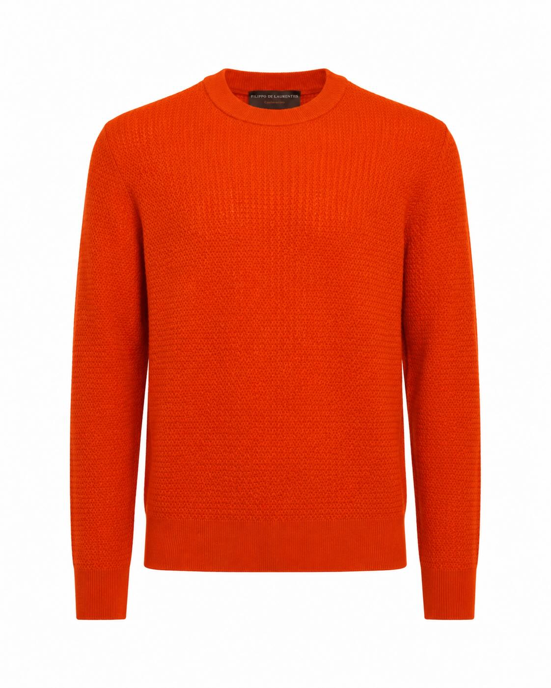 Orange Merino Wool and Cashmere Round-Neck Sweater