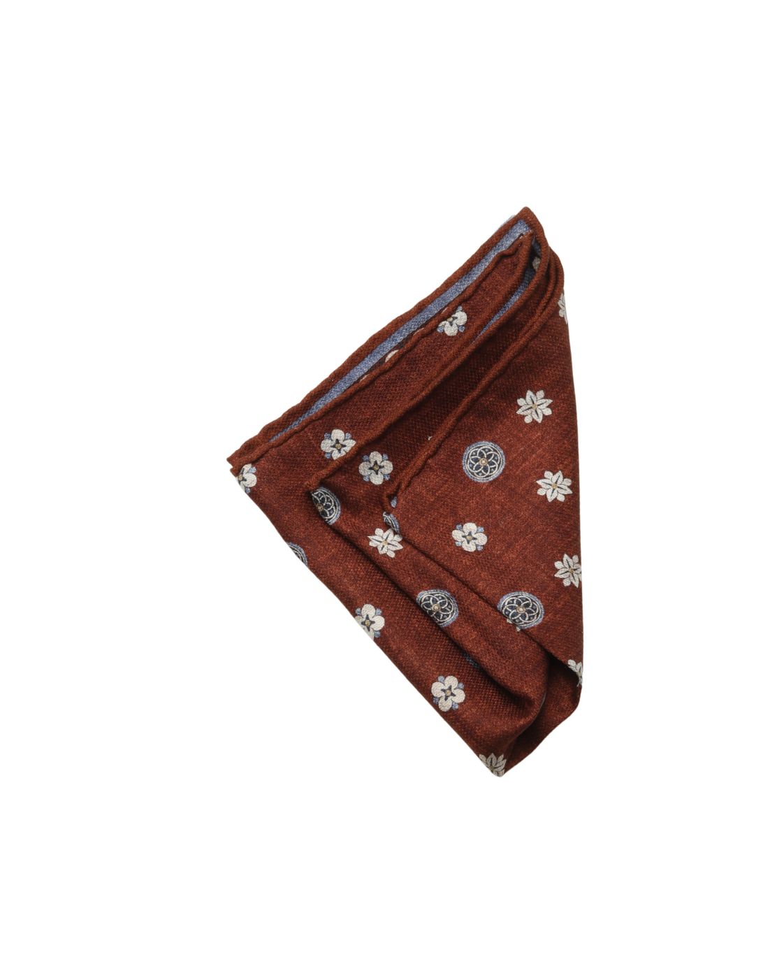 Rust Red Silk Pocket Square EASY with Ornament Pattern