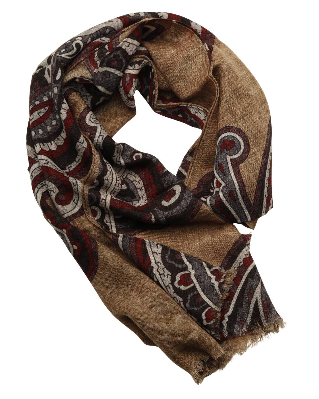 Brauner Wollschal CORTINA mit Paisleymuster