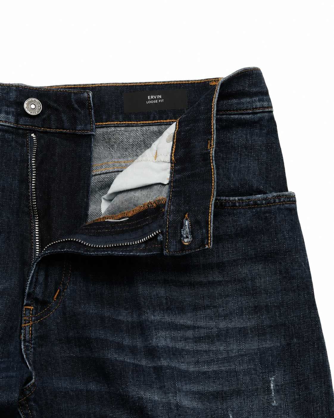 Dark blue cotton loose-fit jeans