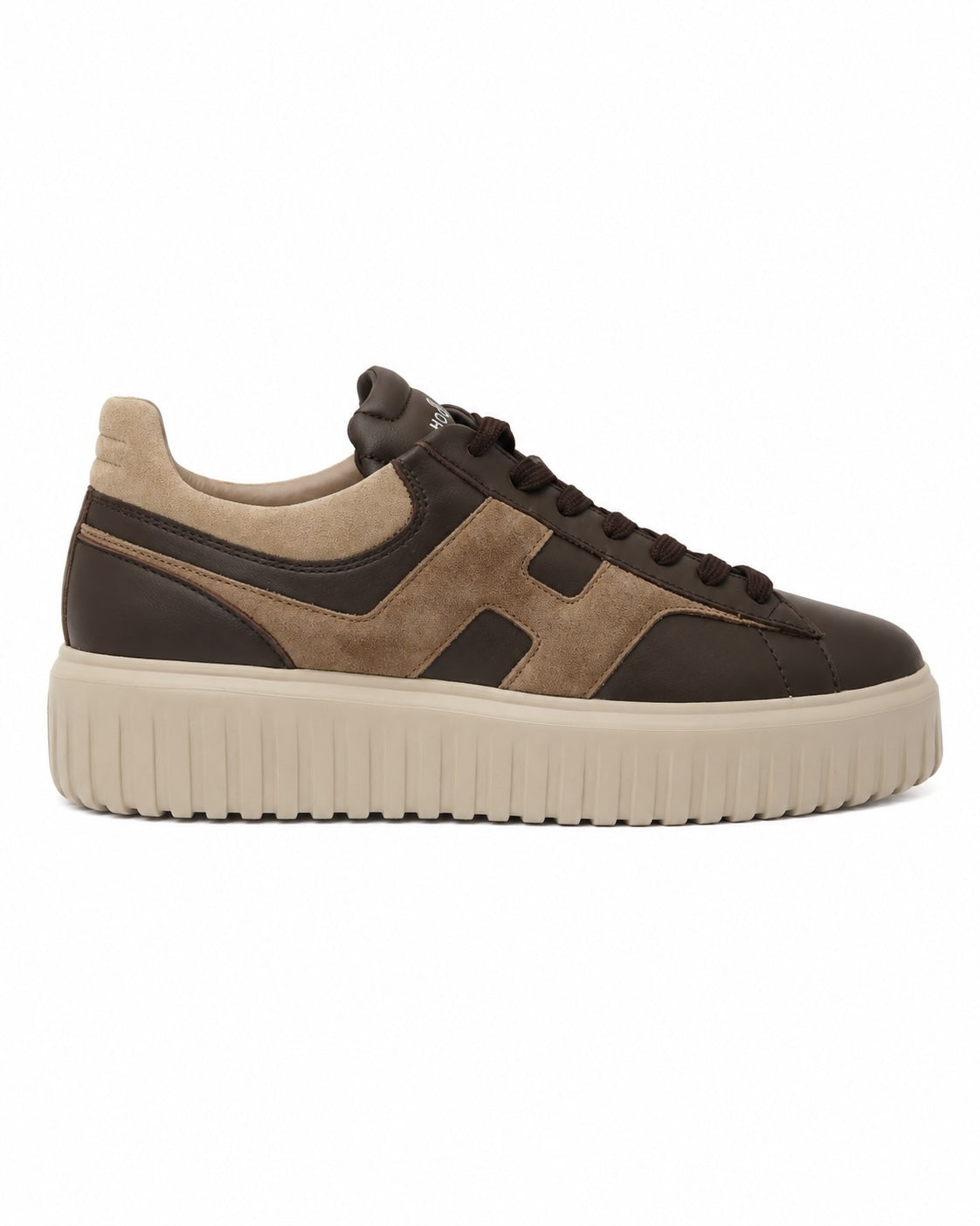 Dunkelbrauner Ledersneaker mit beigem H-Einsatz