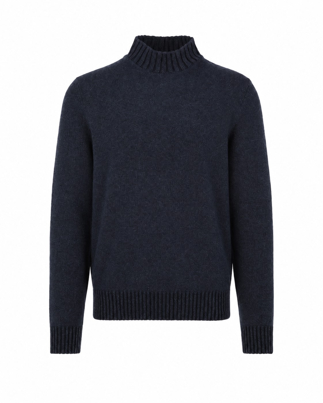 Feinstrick-Langarm-Poloshirt aus Wolle in Dunkelblau