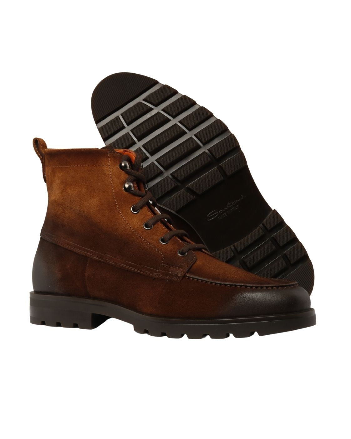 Wildleder-Stiefelette in Dunkelbraun mit Trekking-Details