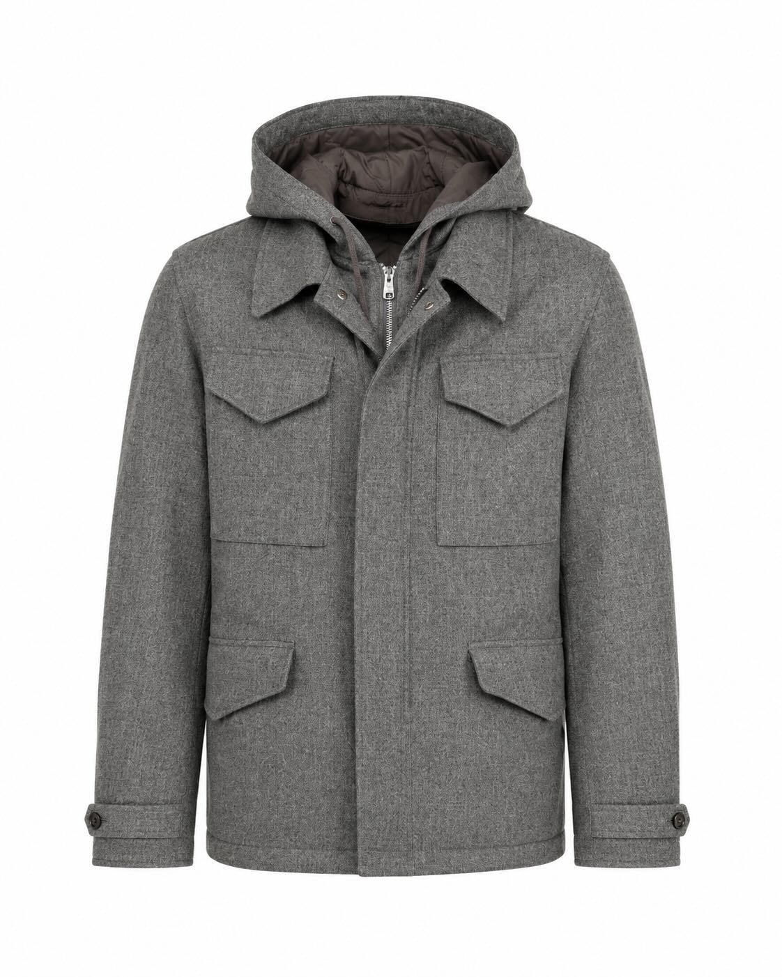 Safari-Wolljacke Slim Fit in Grau