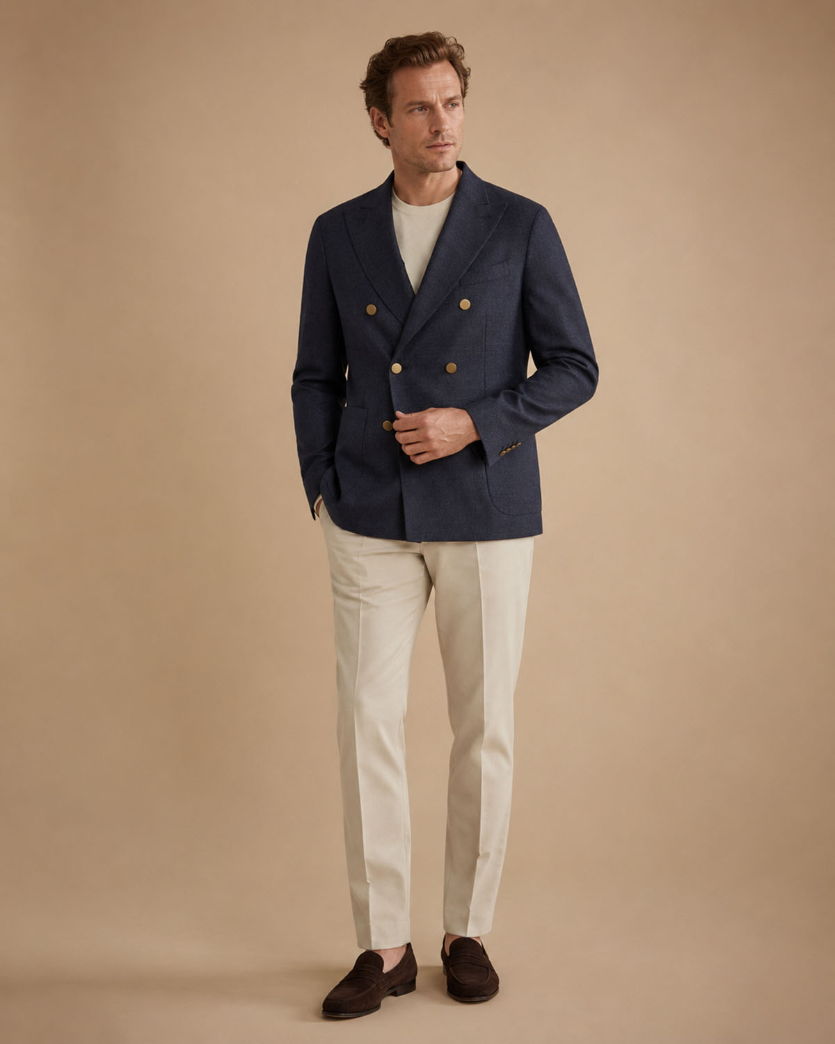 Doppelreihiger Blazer Schurwolle Slim Fit