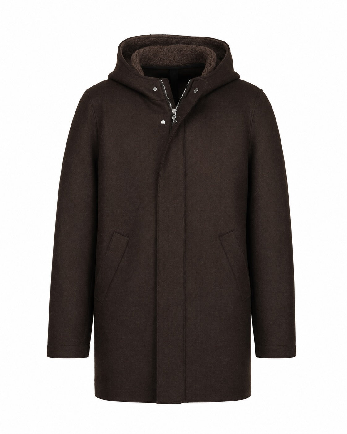 Dark brown virgin wool parka