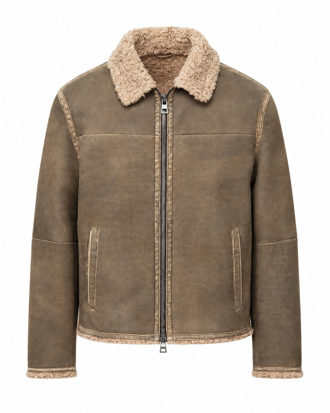 Regular fit leather jacket with faux fur lining