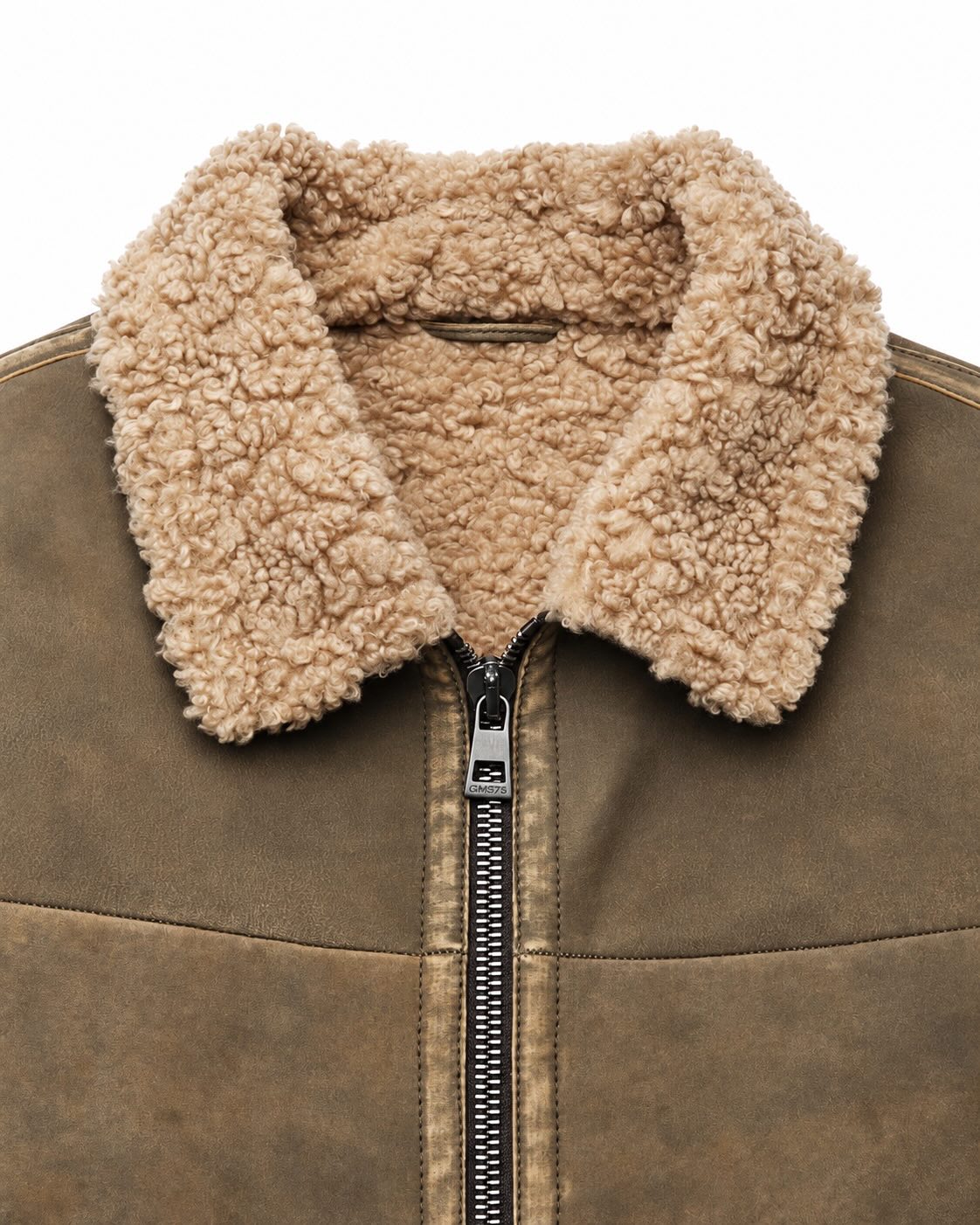 Regular fit leather jacket with faux fur lining