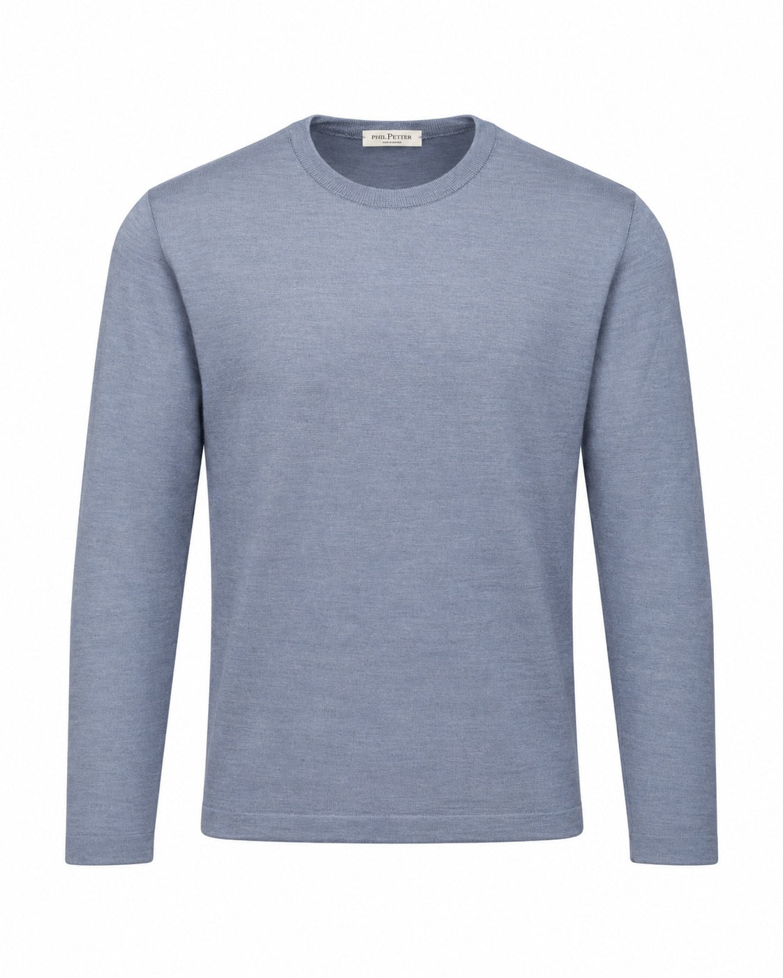 Feinstrick-Rundhalspullover aus Wolle und Seide im Slim Fit