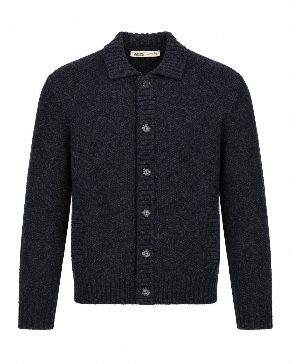 Strickjacke aus Schurwolle in Dunkelblau im Slim Fit