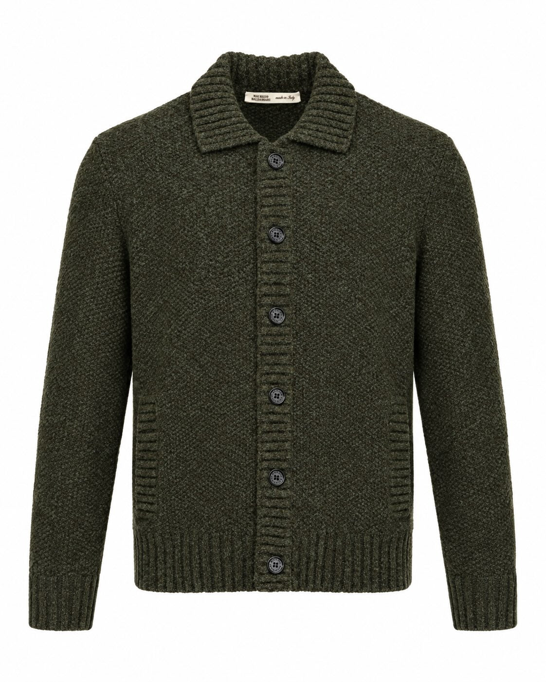 Strickjacke aus Schurwolle in Olive im Slim Fit