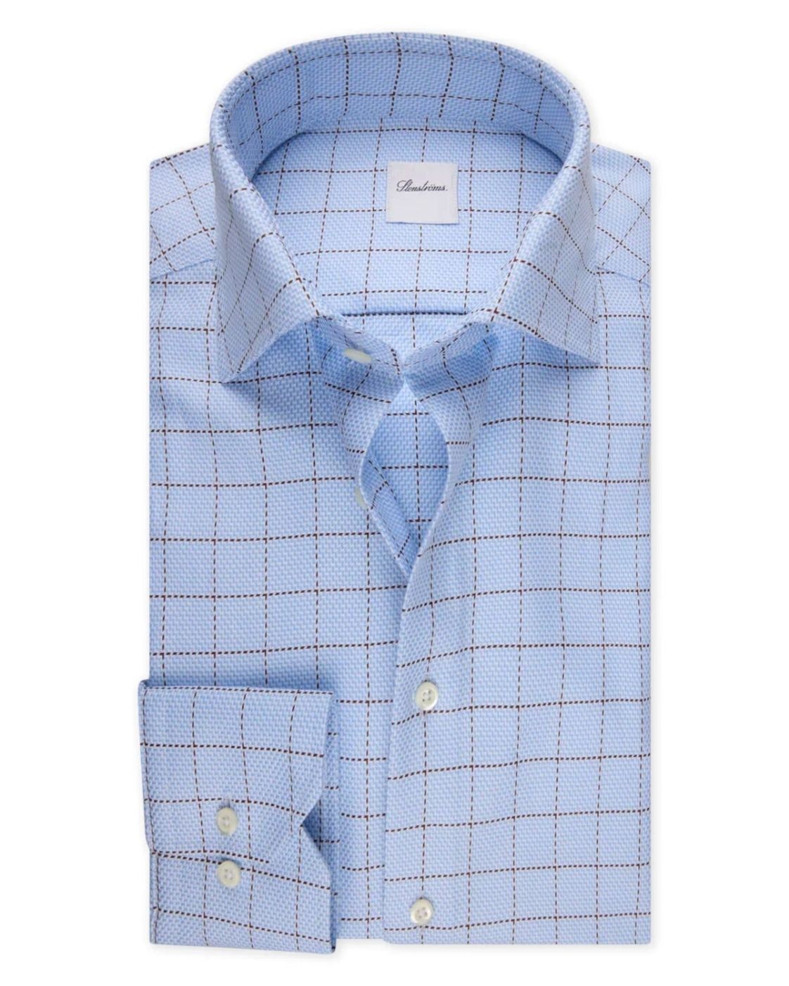 Light-blue checked twofold cotton twill shirt
