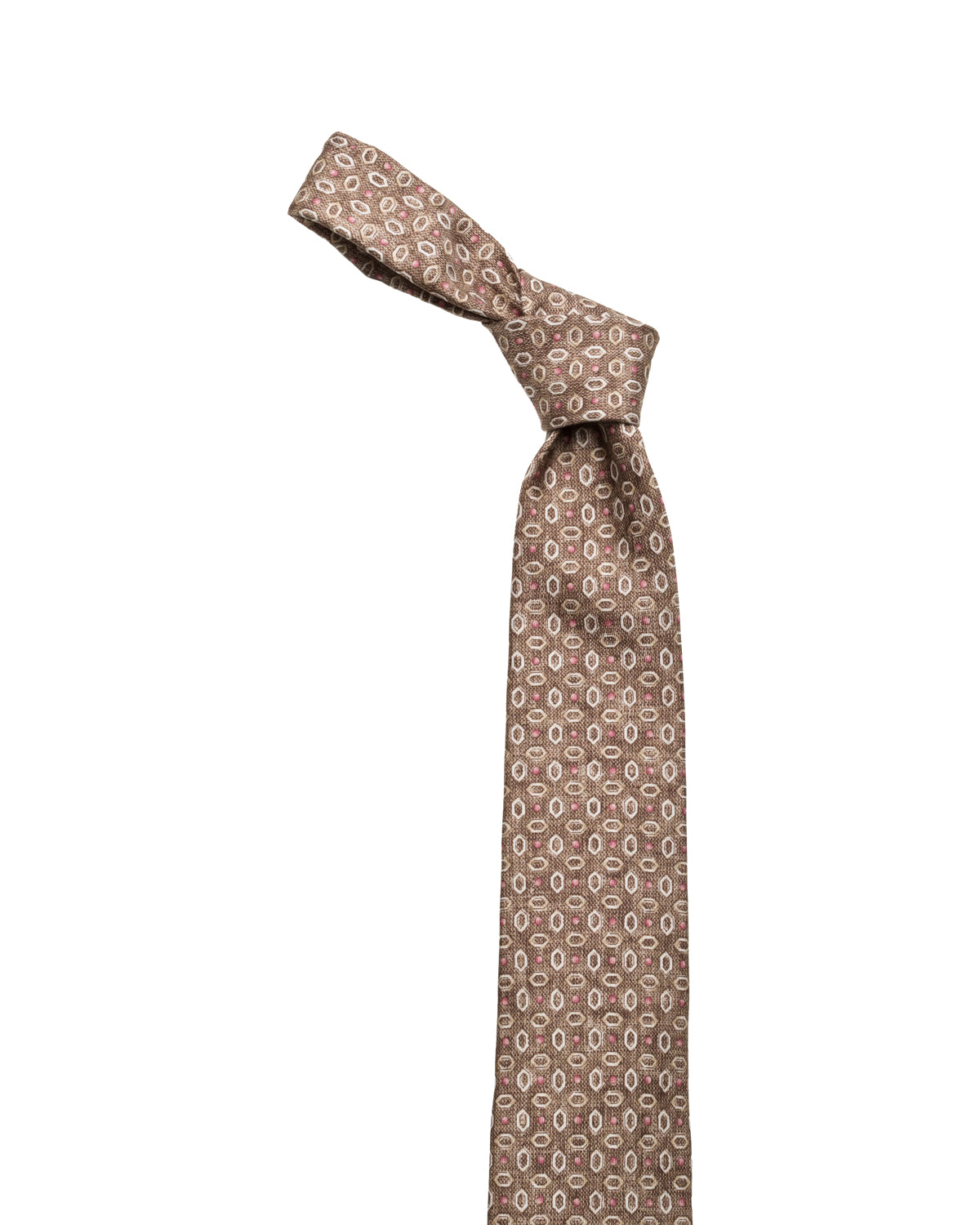 Finely patterned brown silk tie