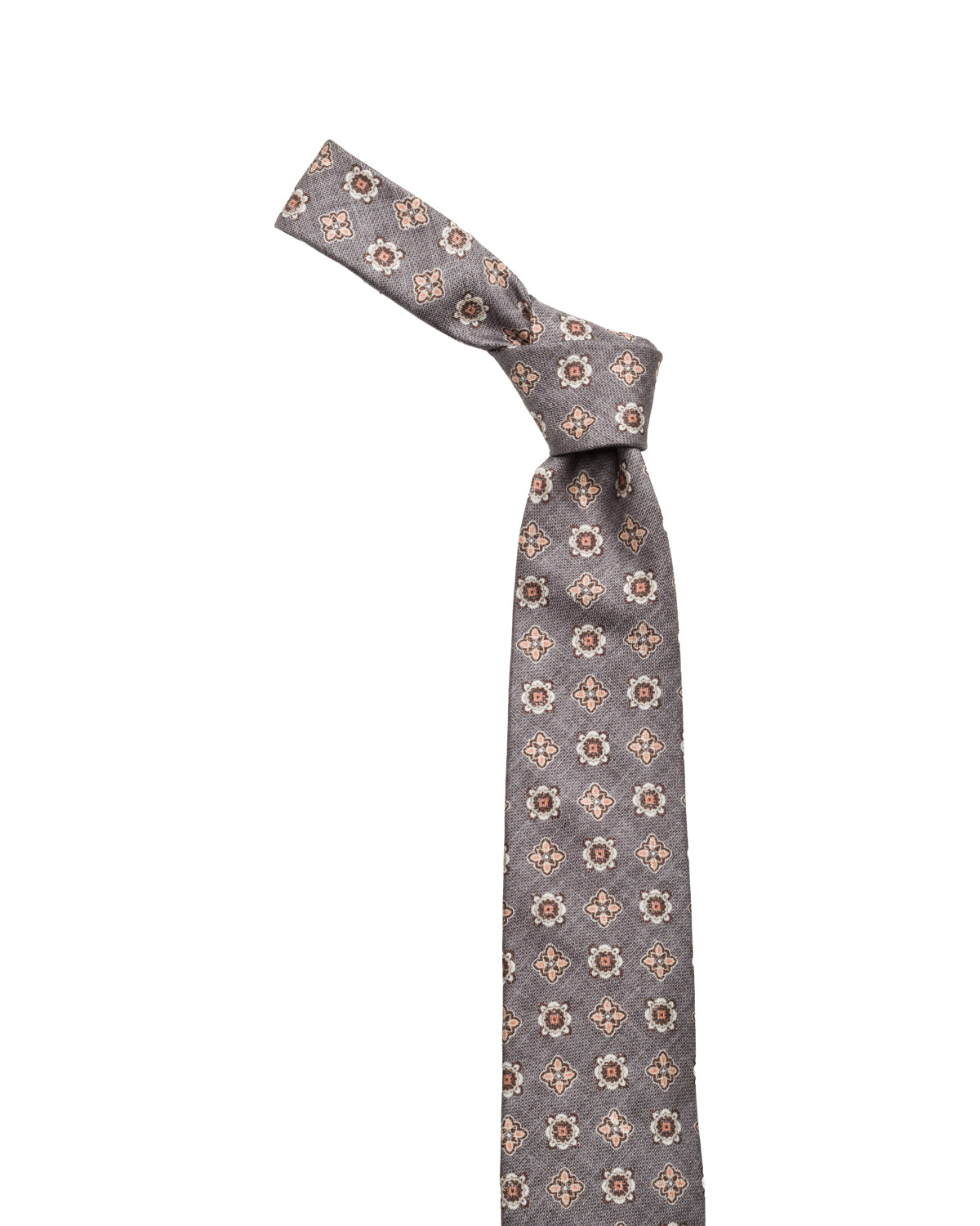 Silk tie, finely patterned, grey and beige