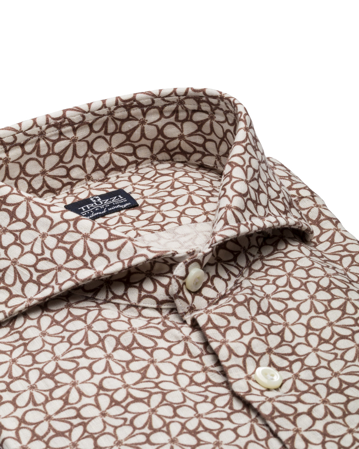 Linen shirt with floral print, slim fit