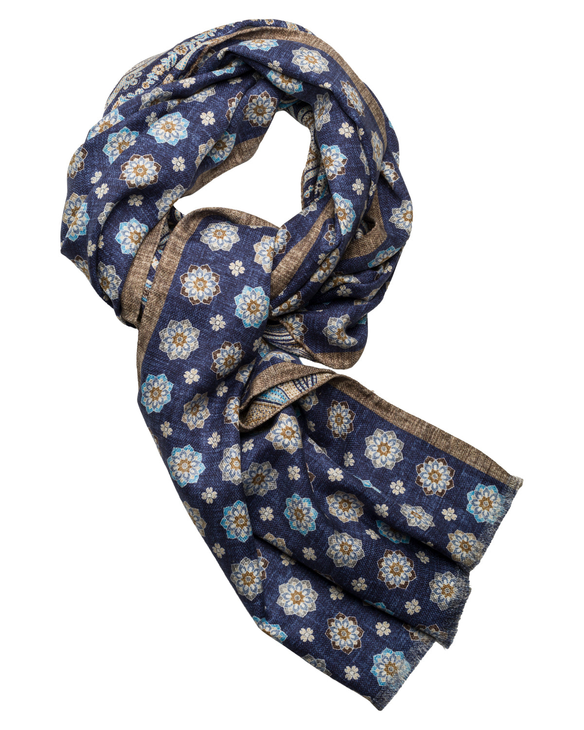 Silk double-faced scarf, hand-rolled, blue