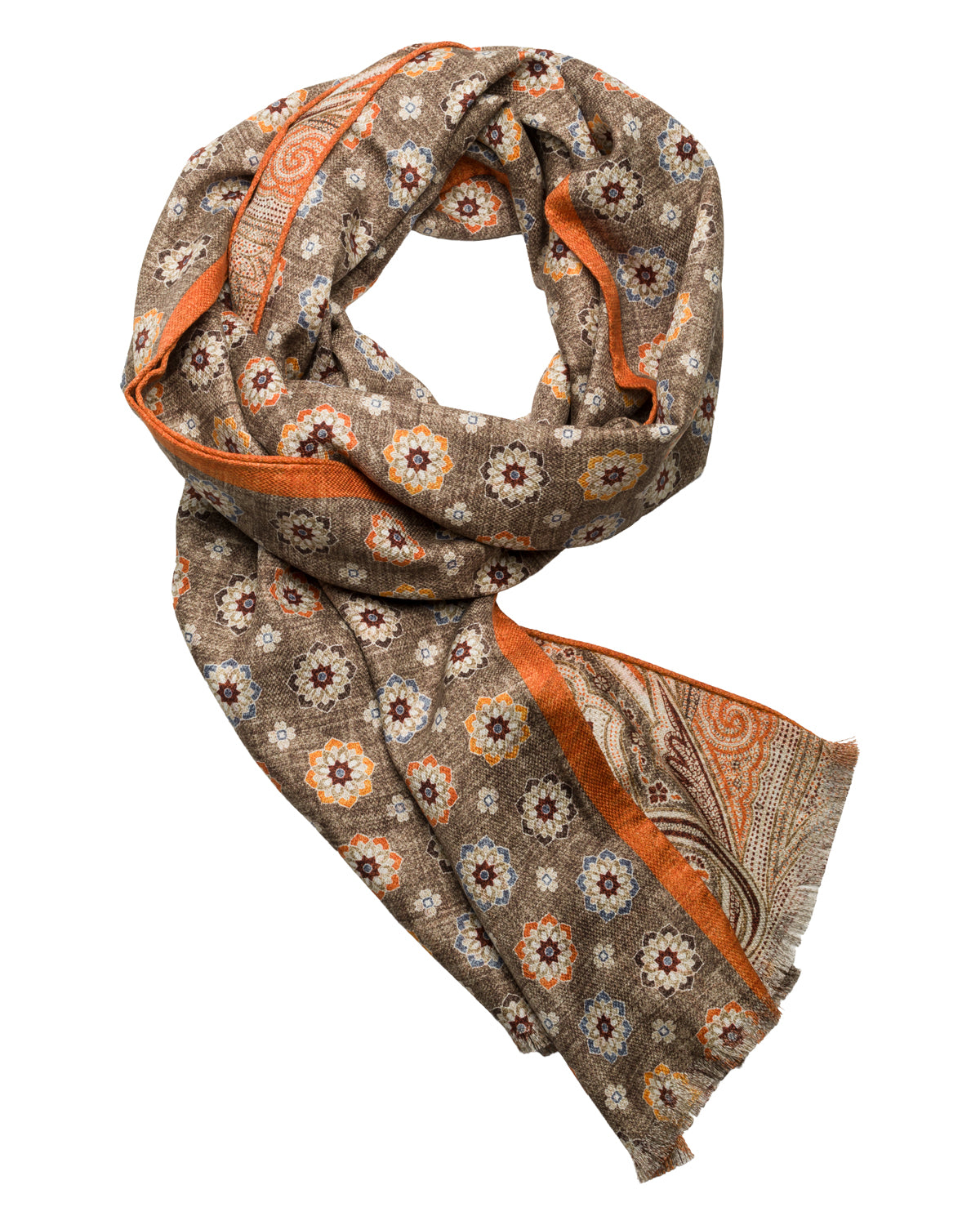 Silk double-faced scarf, hand-rolled, brown