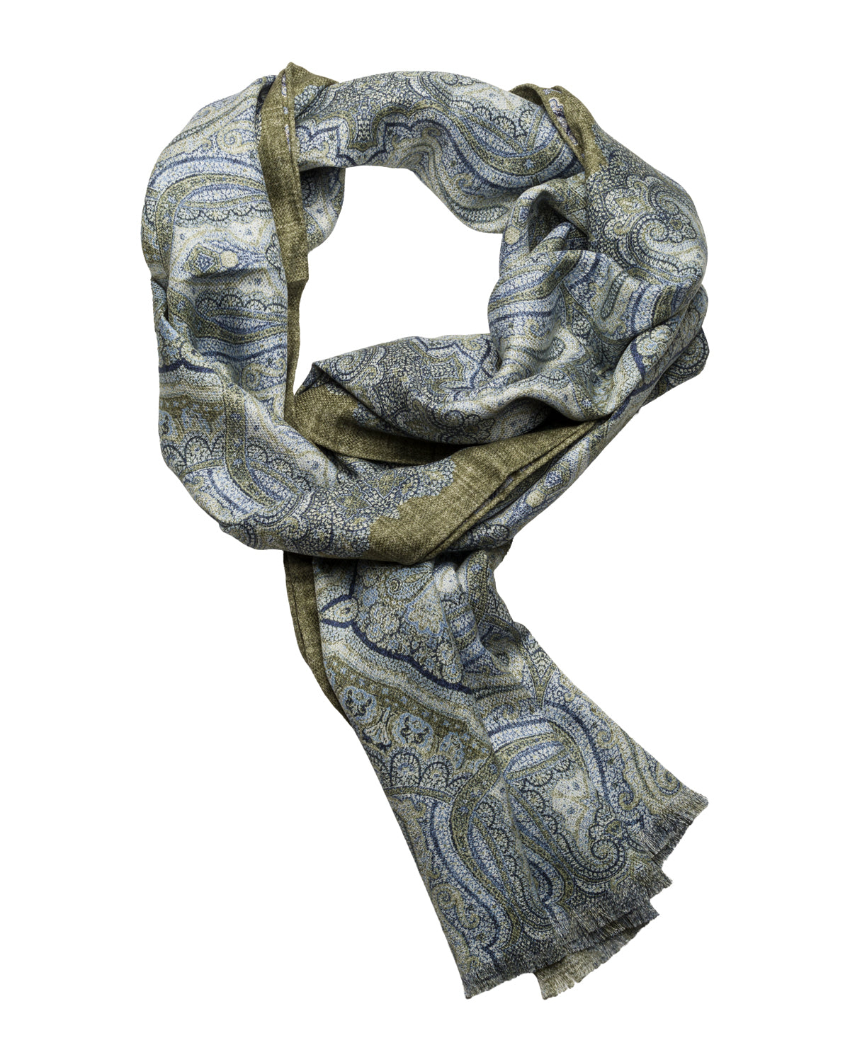 Silk double-faced scarf, hand-rolled, green
