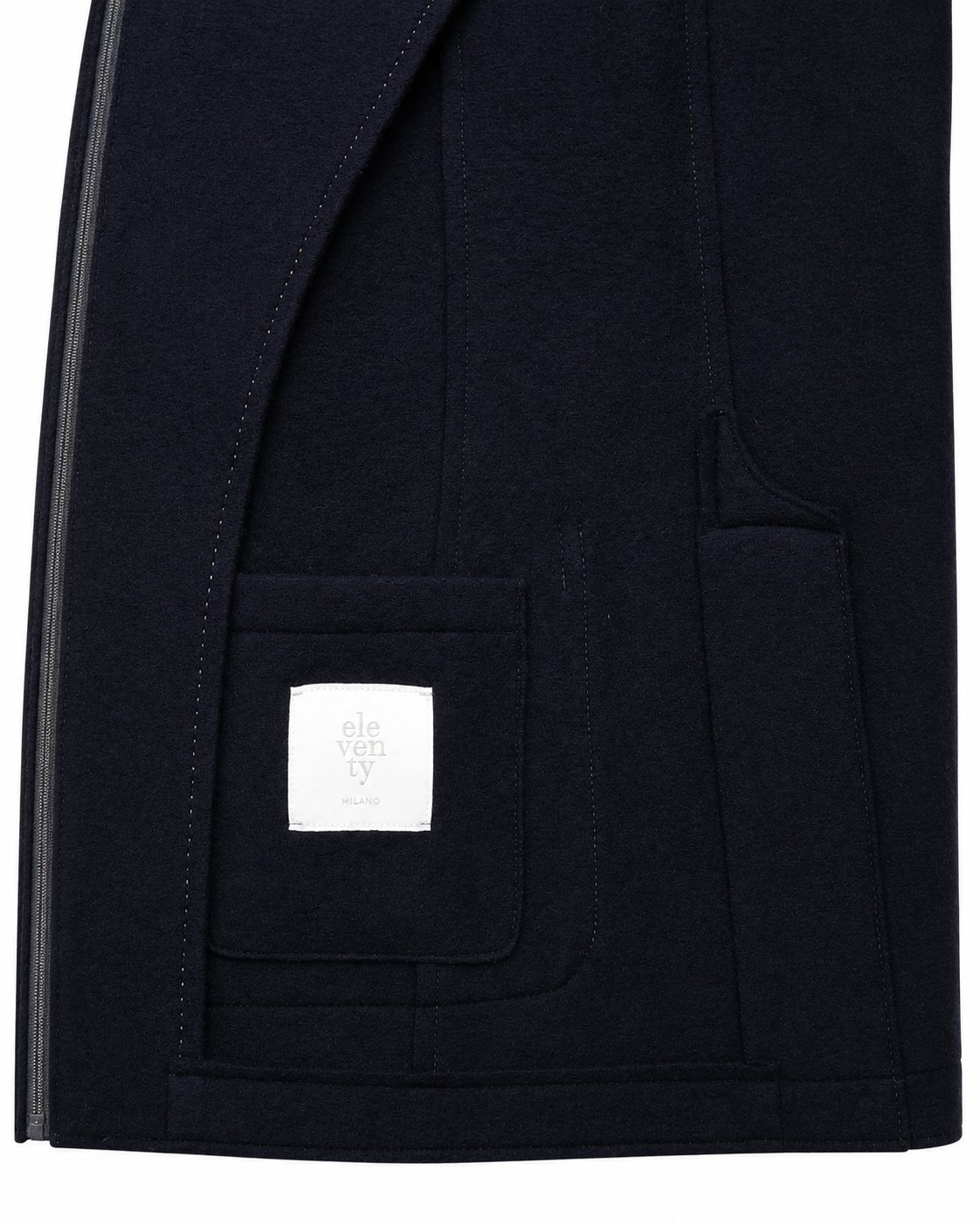 Dark blue wool blazer with hood insert