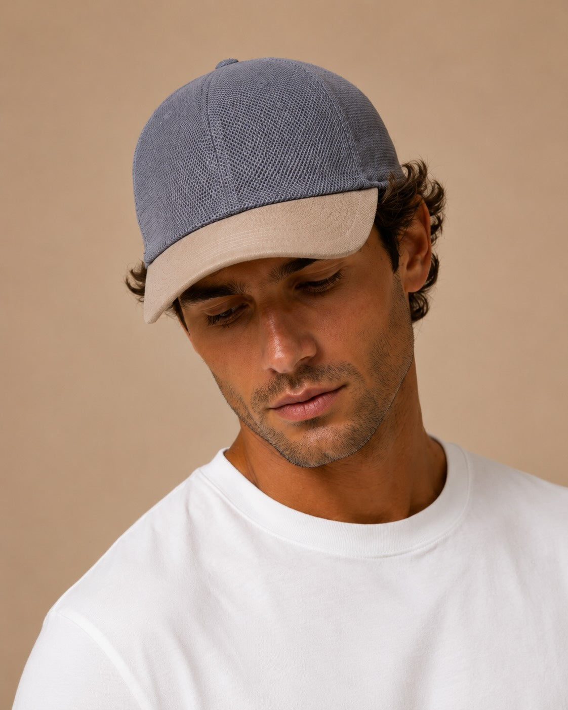 Leinen-Seide Basecap mit Lederdetails