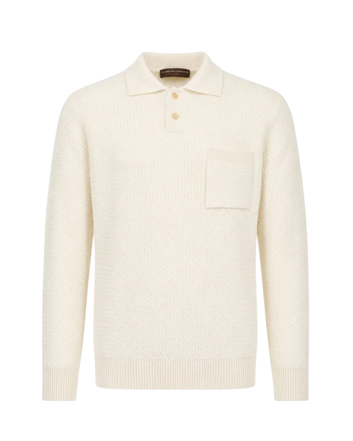 Cream-colored knitted polo shirt made of merino wool and cashmere