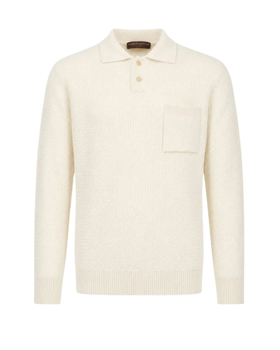 Cream-colored knitted polo shirt made of merino wool and cashmere