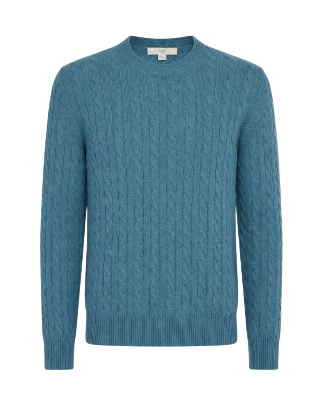 Petrol Blue Cashmere Cable Knit Round Neck Jumper