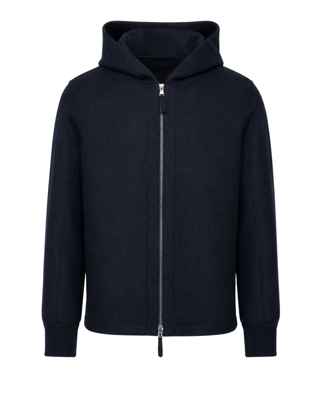Dunkelblaue Kaschmir-Kapuzenjacke im Slim Fit