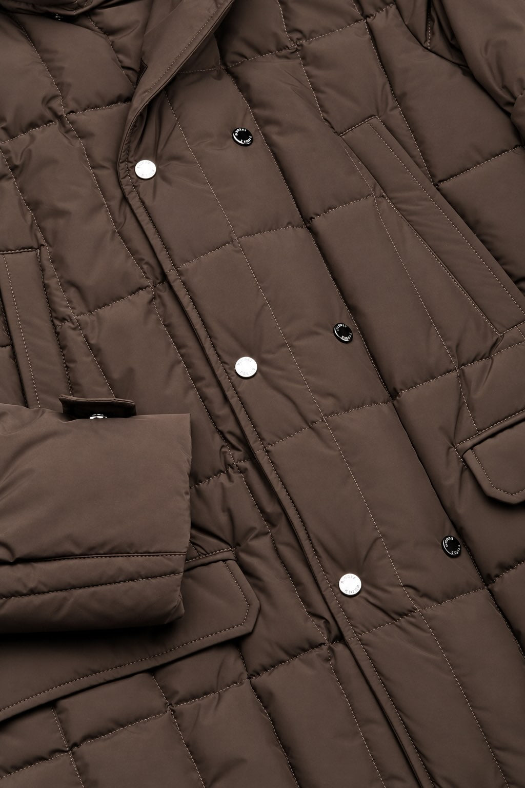 Dark brown hooded down puffer jacket
