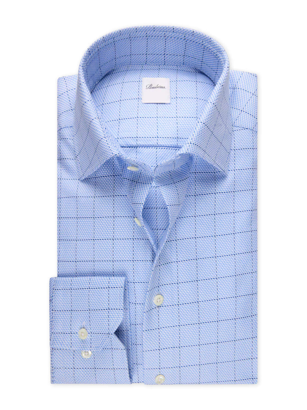 Light-blue checked twofold cotton twill shirt