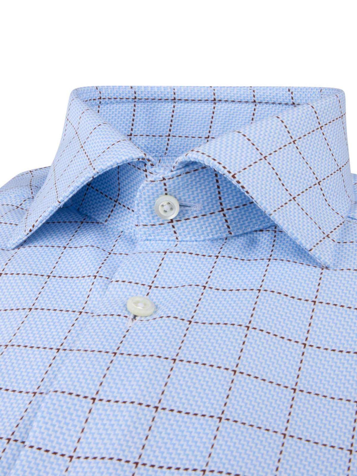 Light-blue checked twofold cotton twill shirt