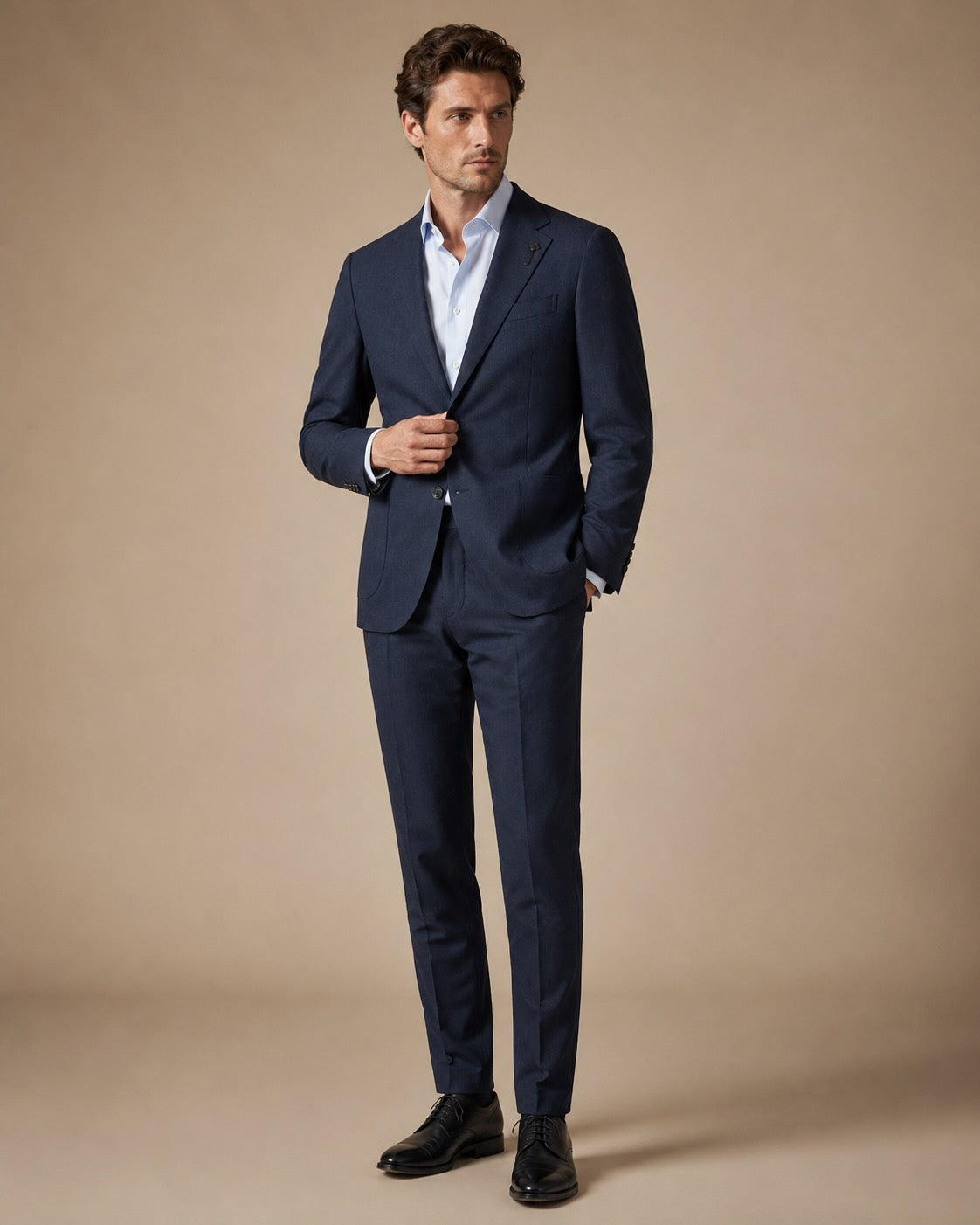 Pure Wool Suit Relaxed Fit Peak Lapel