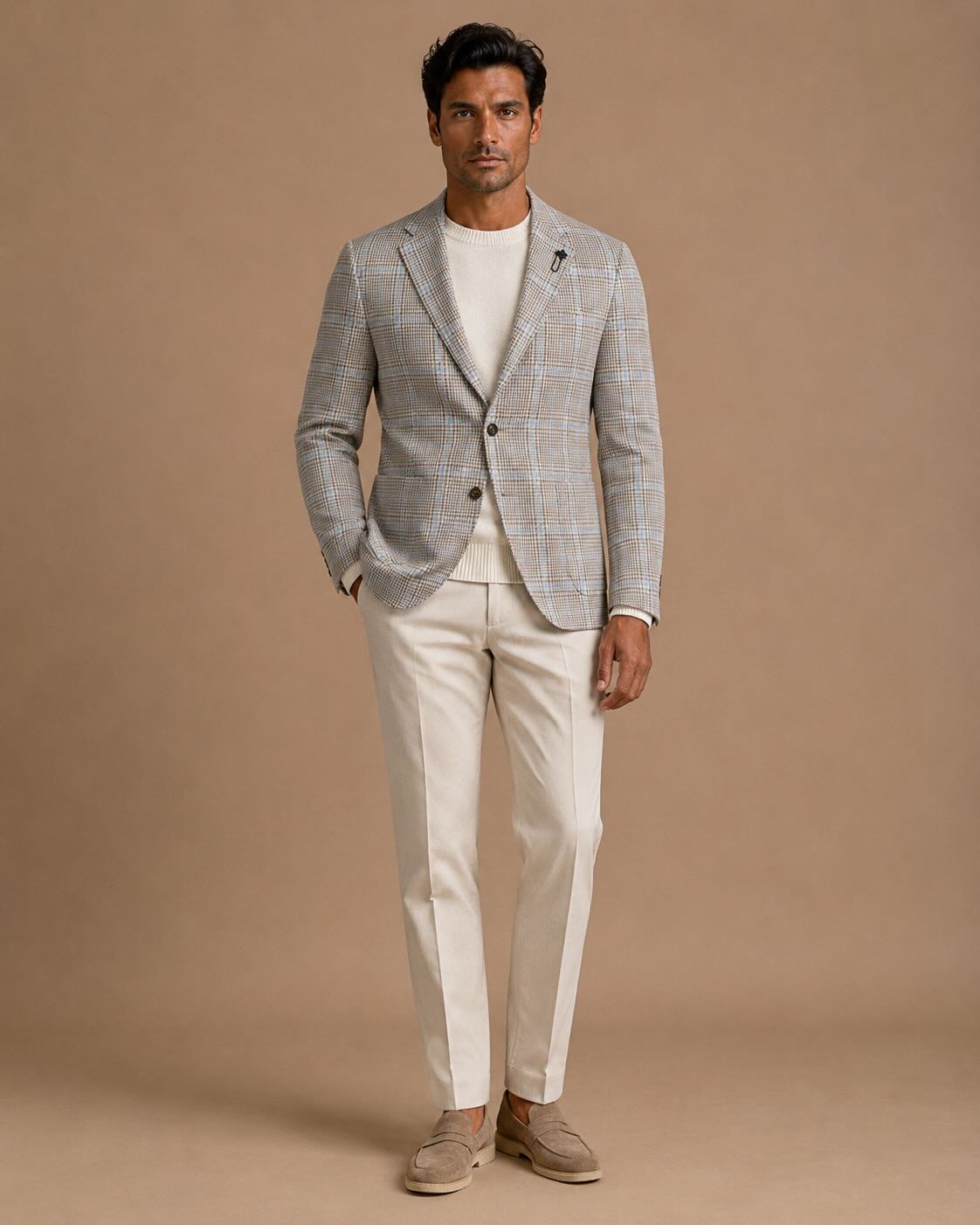 Cotton linen blazer, Prince of Wales slim fit