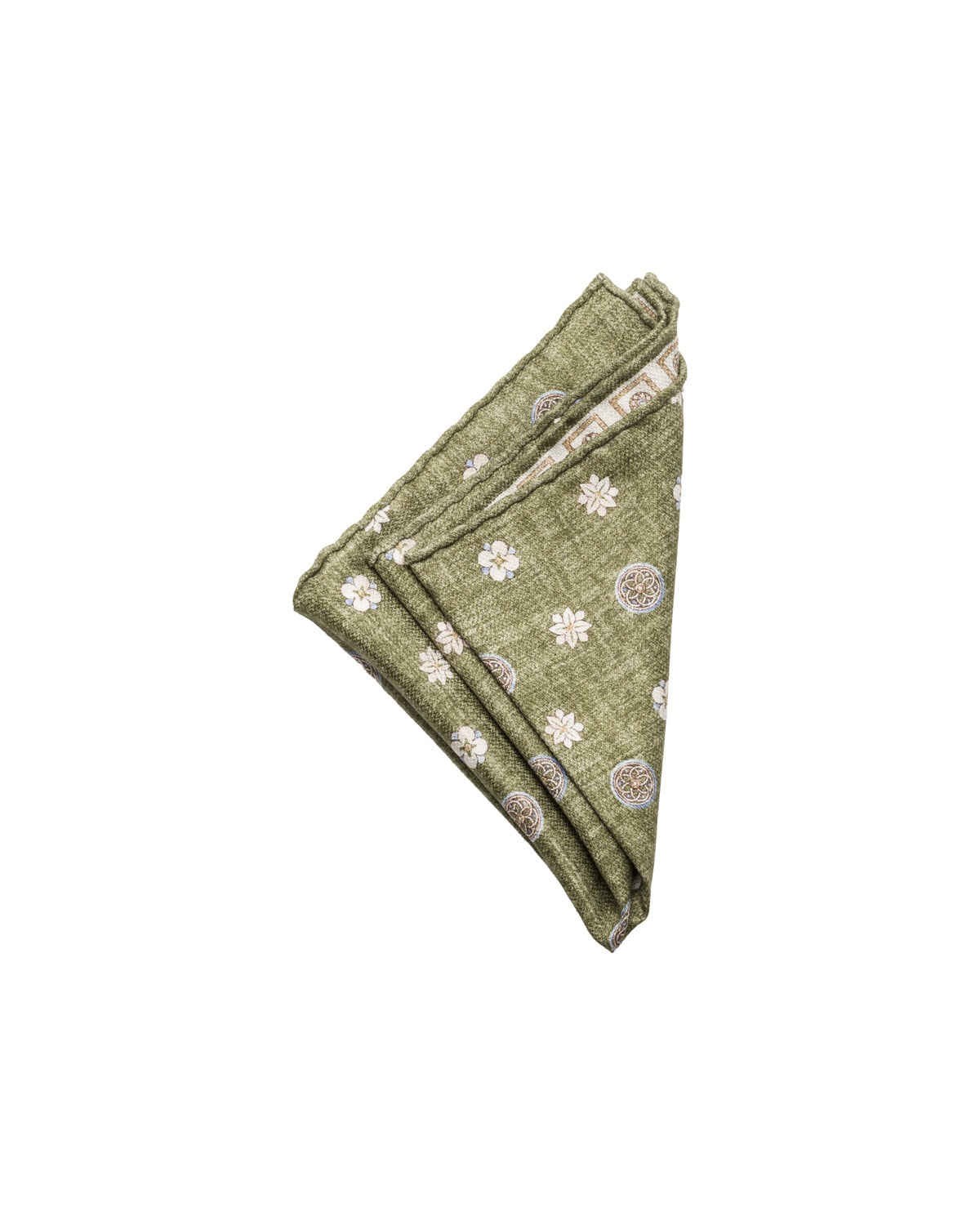 Silk pocket square, double-sided, hand-rolled, olive