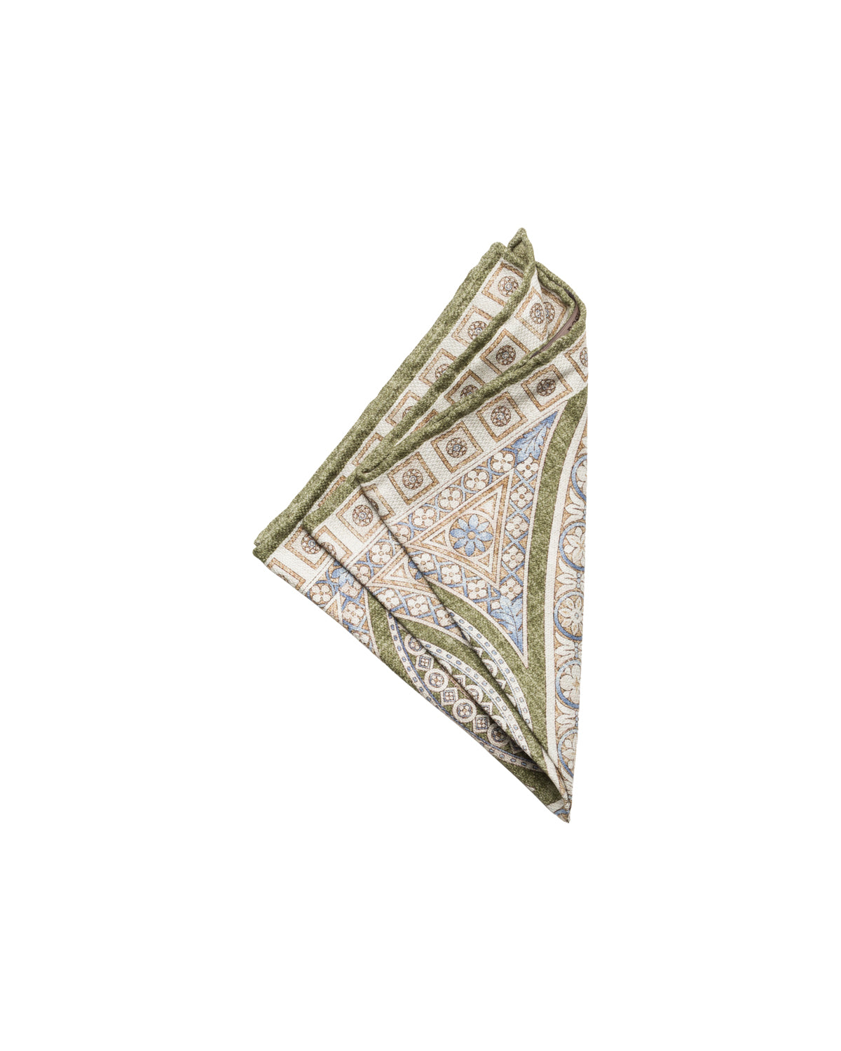 Silk pocket square, double-sided, hand-rolled, olive