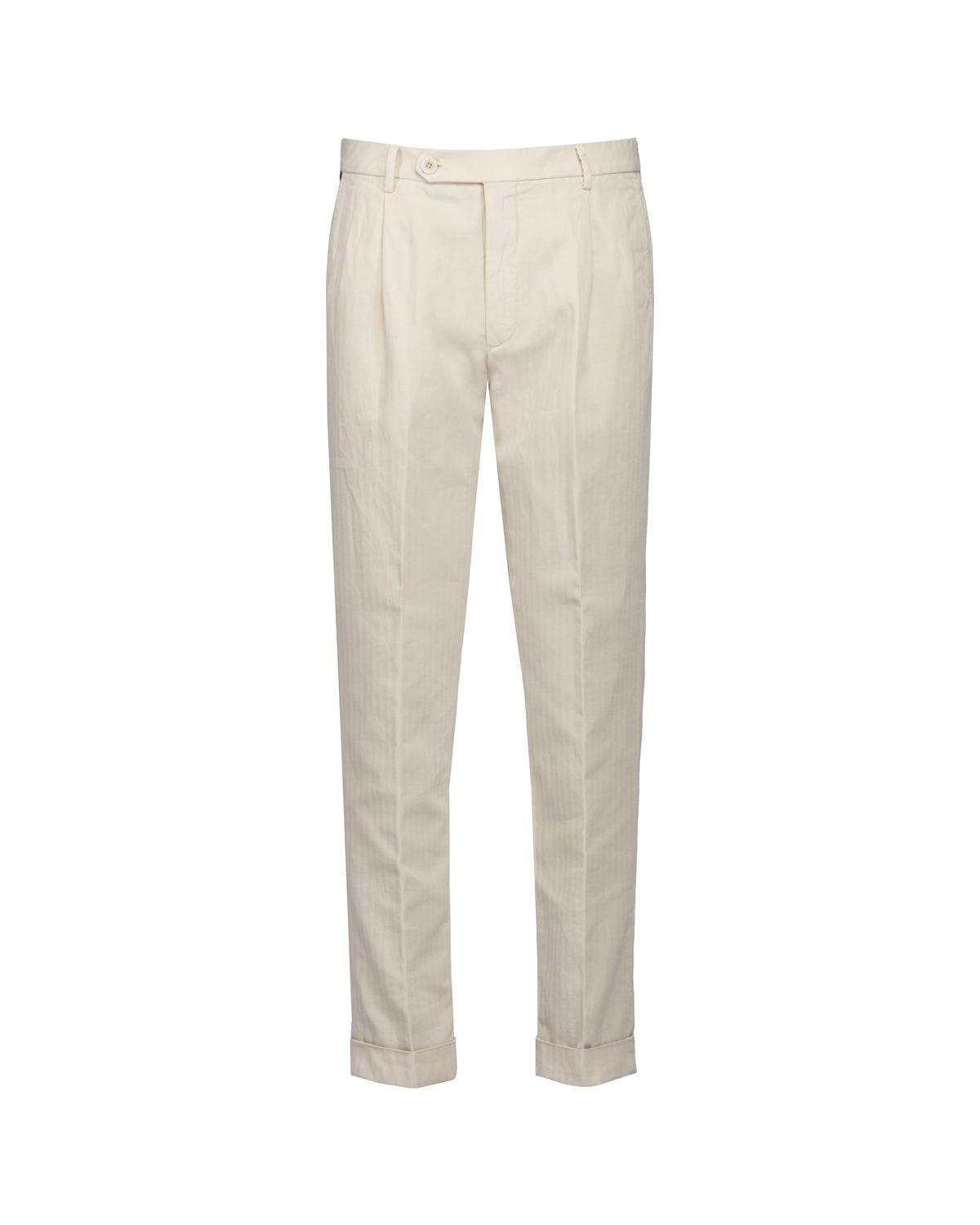 Luca Cropped Hose Baumwolle Leinen Fischgrat Relaxed Slim