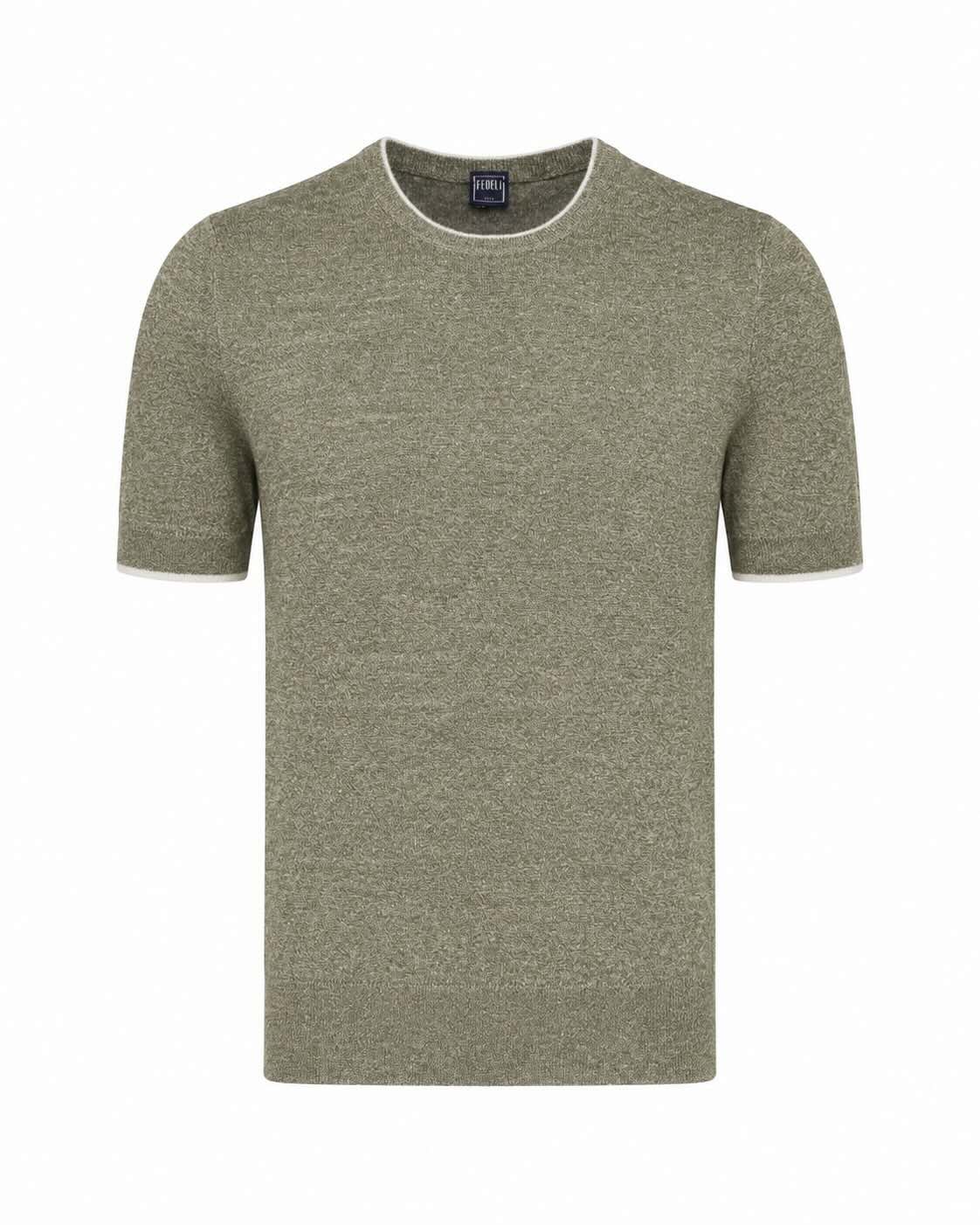 Strick T-Shirt Leinen Baumwolle Slim Fit