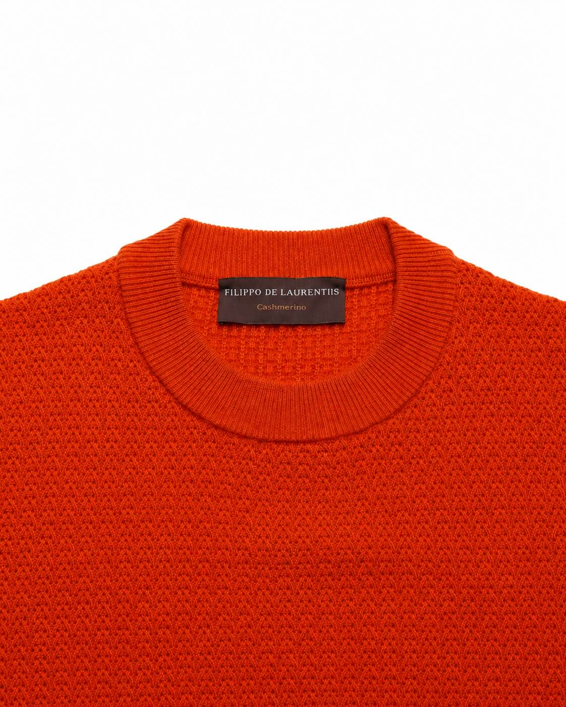 Orange Merino Wool and Cashmere Round-Neck Sweater