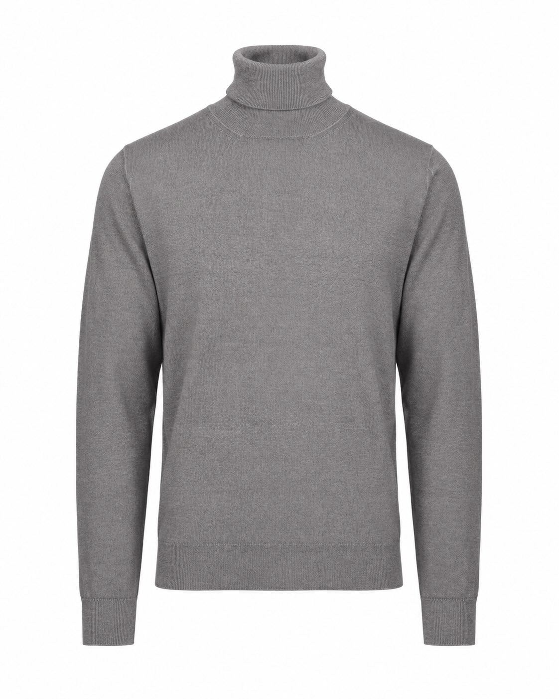 Grey turtleneck sweater made from 100% extra-fine merino wool