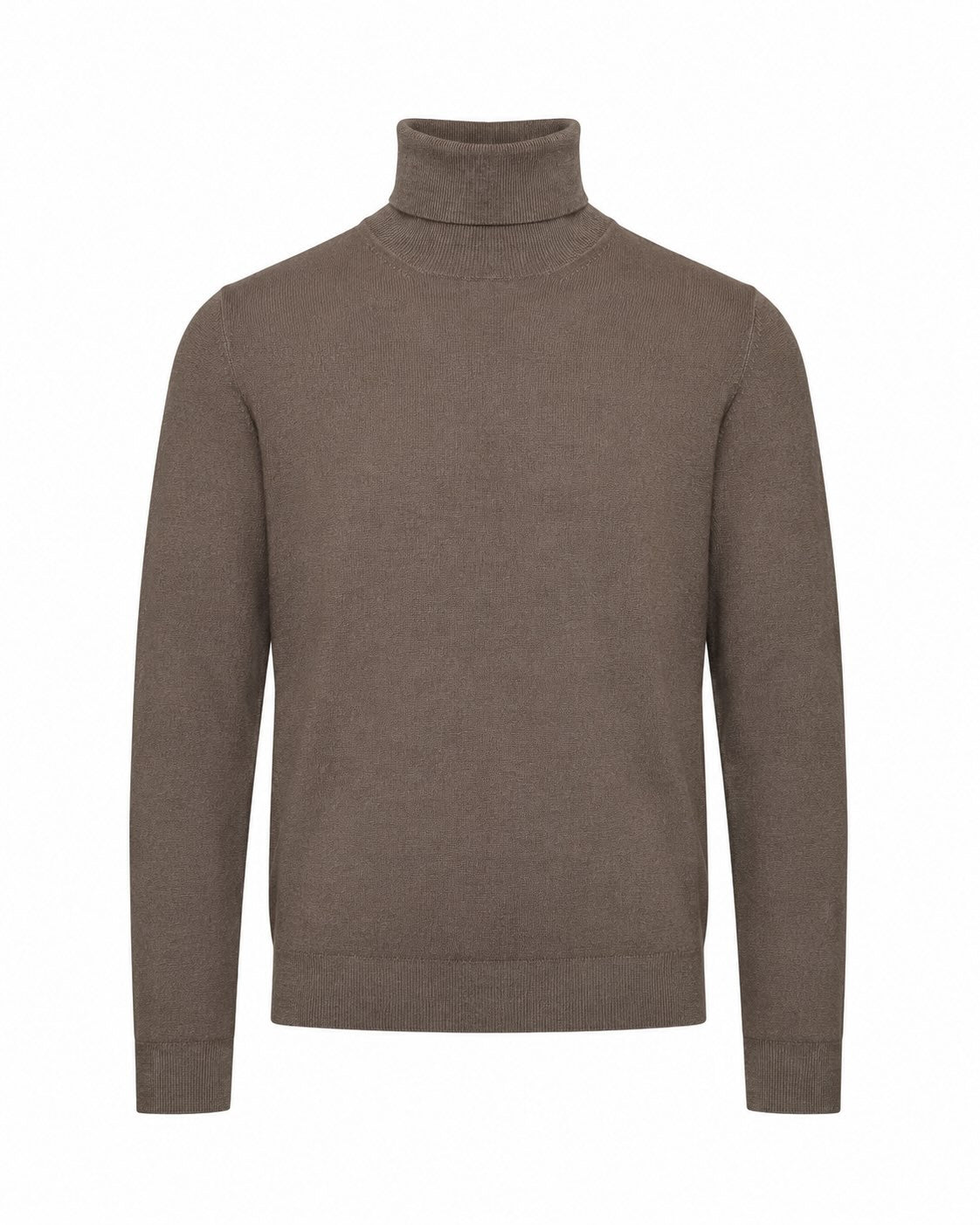 Taupe extra-fine merino wool turtleneck sweater
