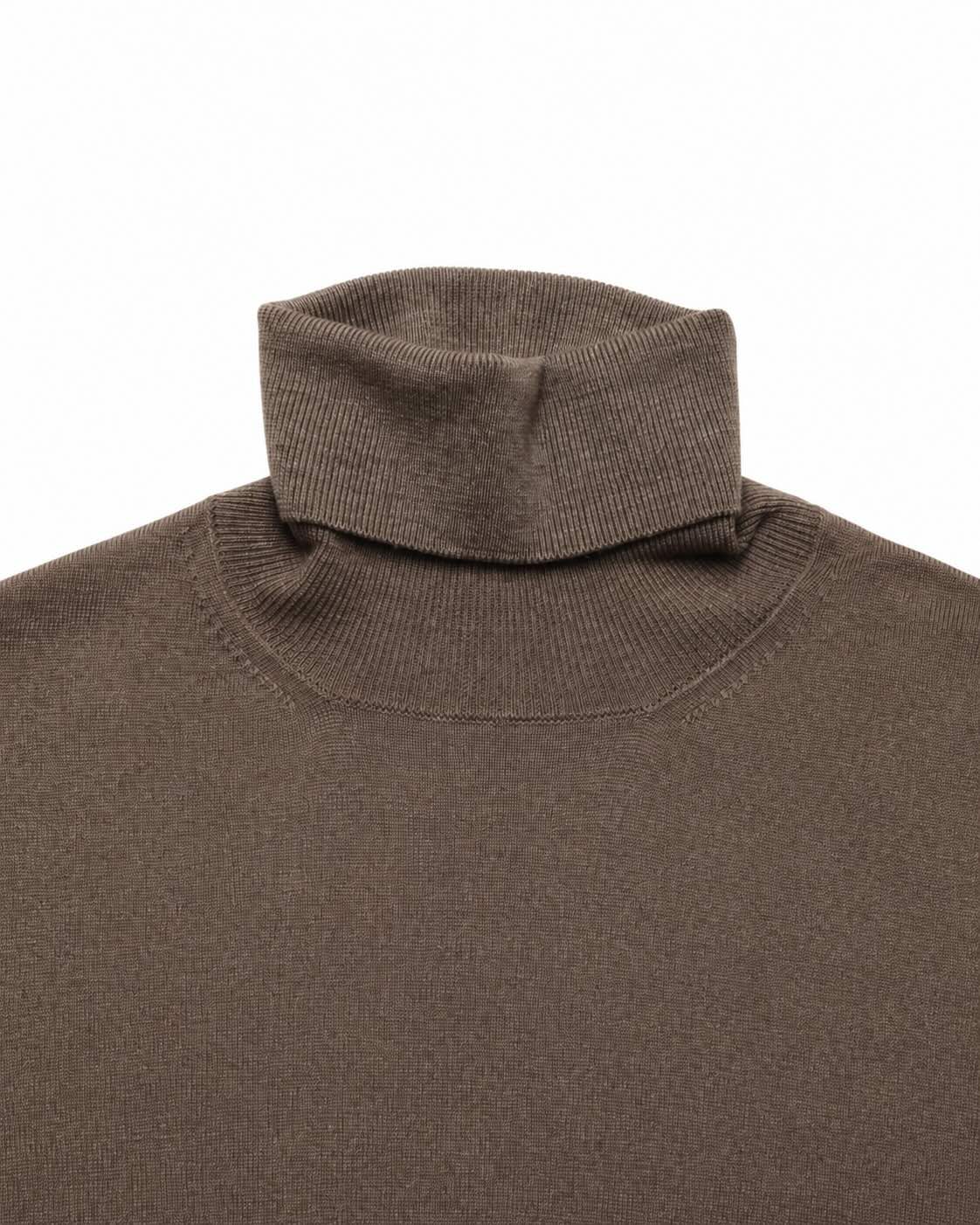 Taupe extra-fine merino wool turtleneck sweater