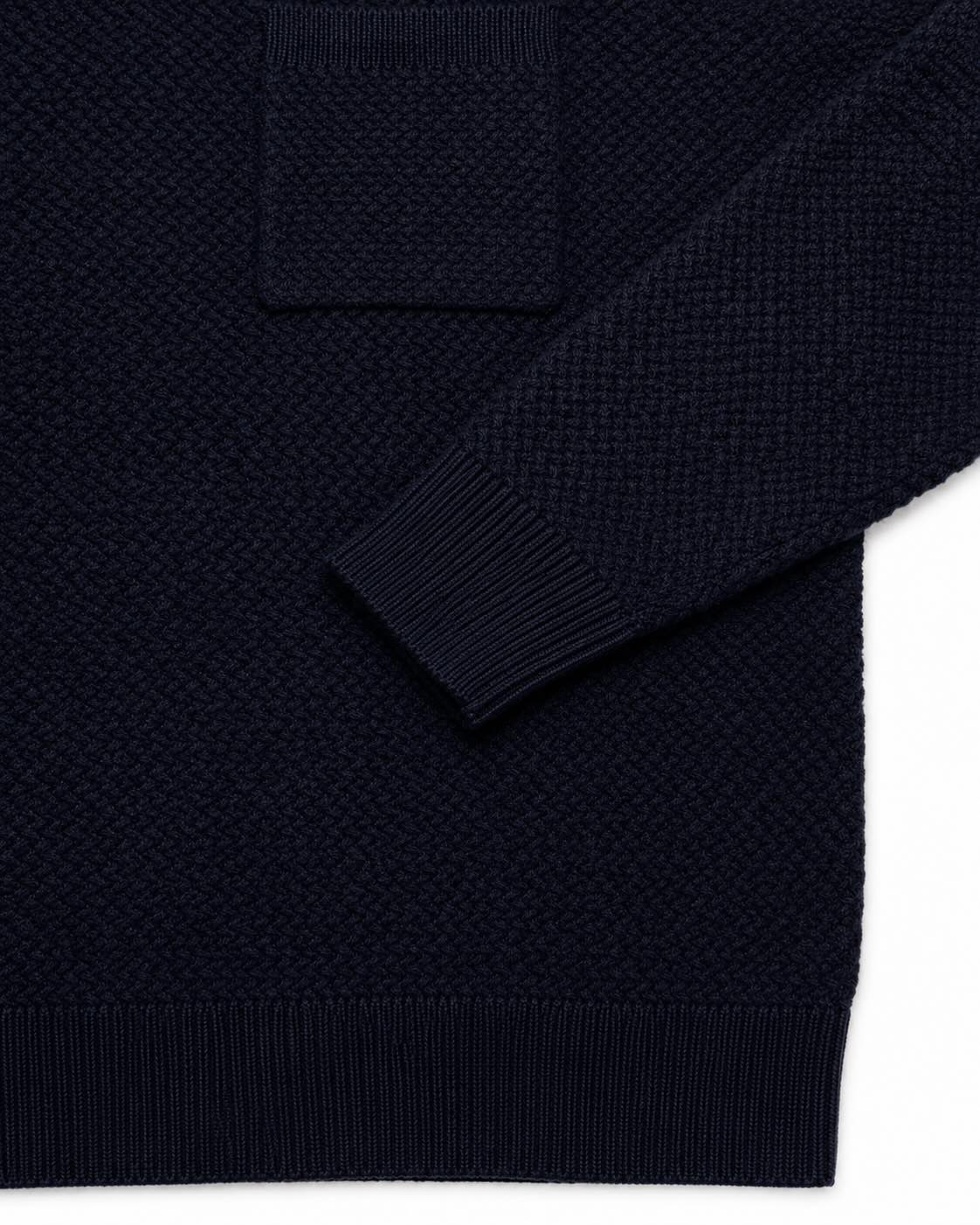 Dark blue knitted polo in merino wool and cashmere