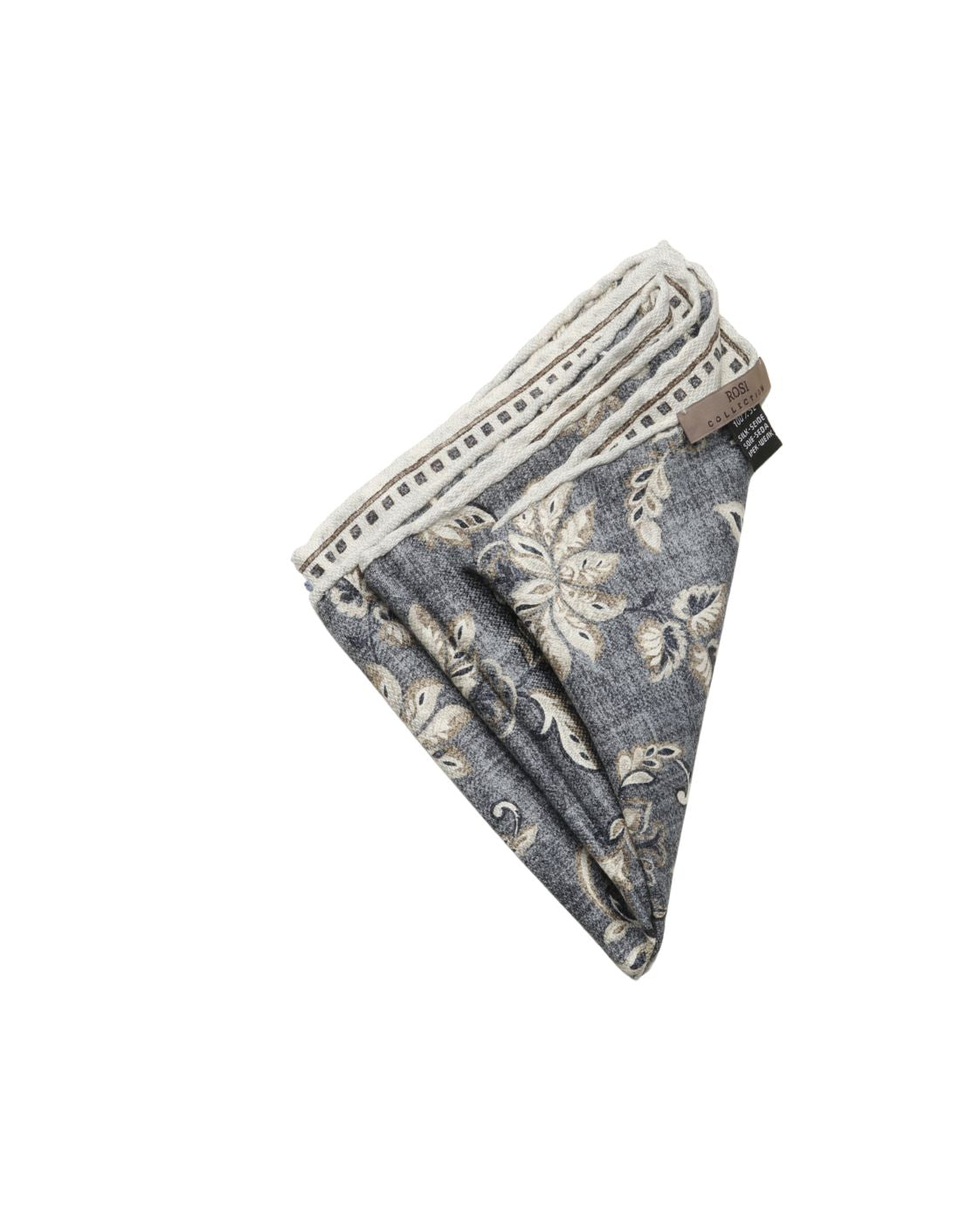 Silk pocket square EASY with floral and geometric pattern